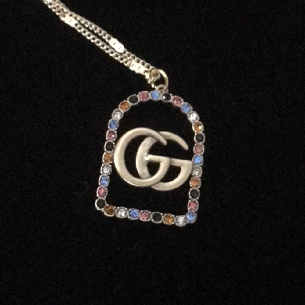 Gucci gem pull charm Bronzie gold metal  colored stones 32mm x 22mm With chain